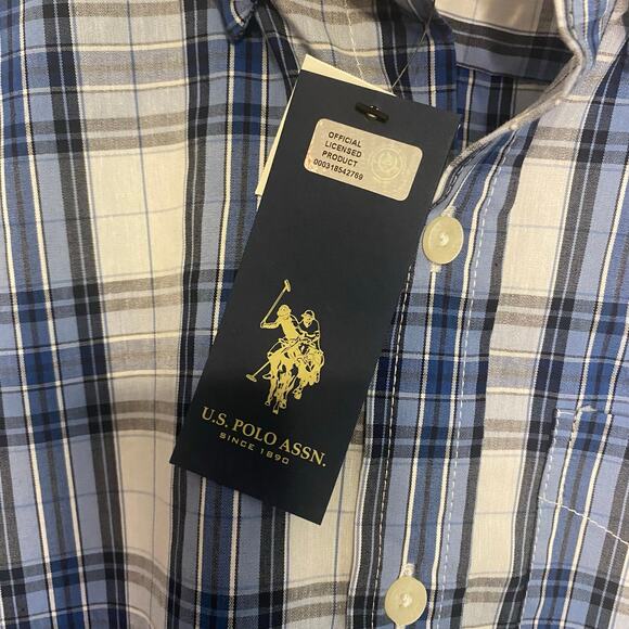 Mens New US Polo Assn Long Sleeve Dress Shirt Blue Striped Button Up Size Large - Picture 3 of 14
